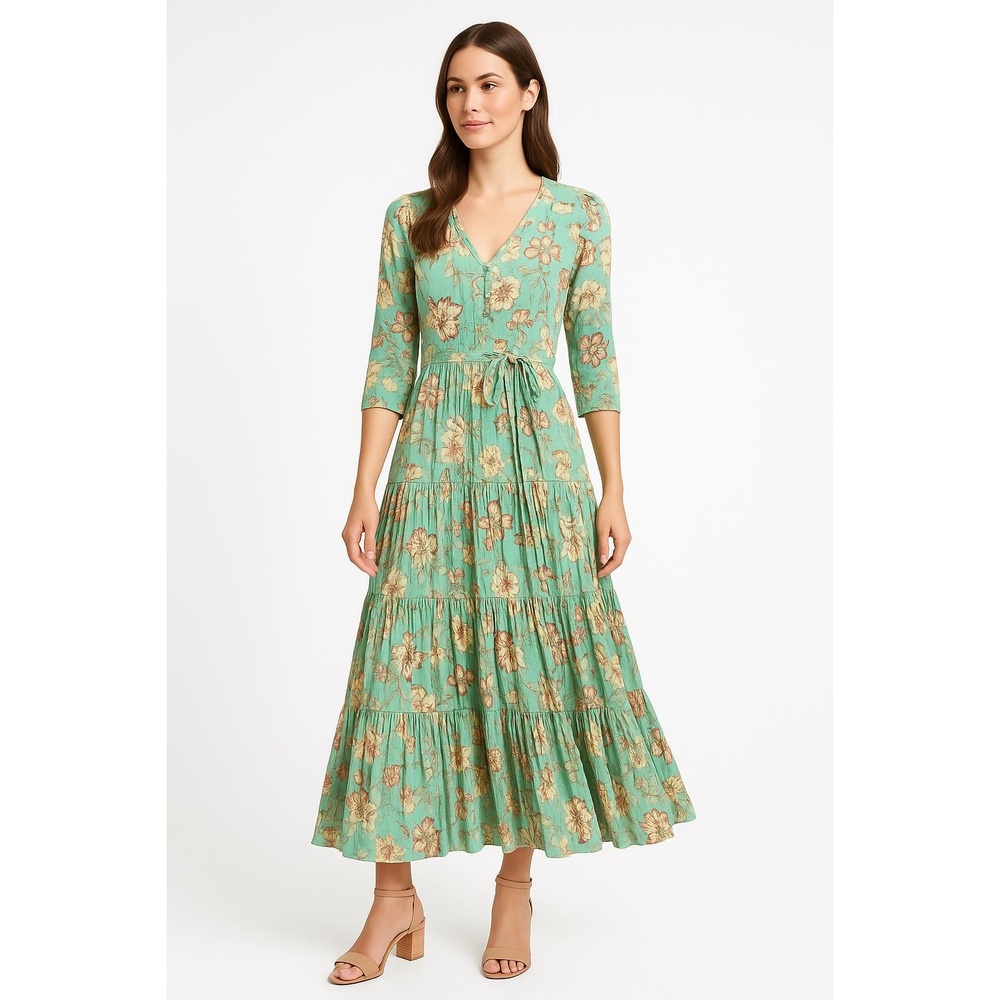 Sunday Mi Amor Easter Dress Womens XS Mint Green Floral Bohemian Maxi Tiered